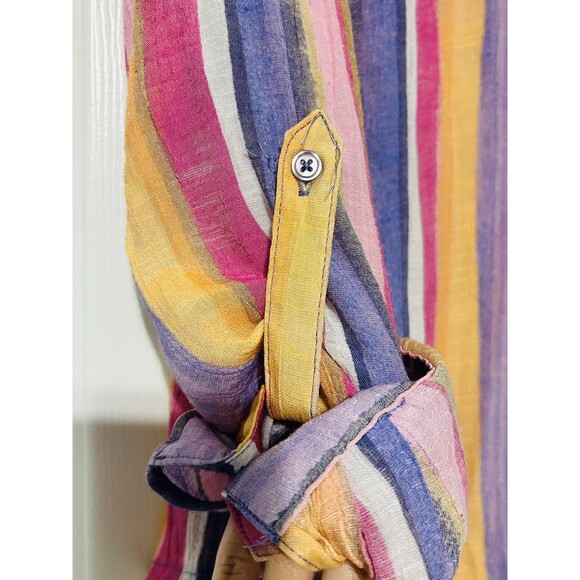 Zac & Rachel TOP (Medium) LONG SLEEVE BUTTON DOWN Striped MULTICOLOR Pink Purple - Picture 3 of 5